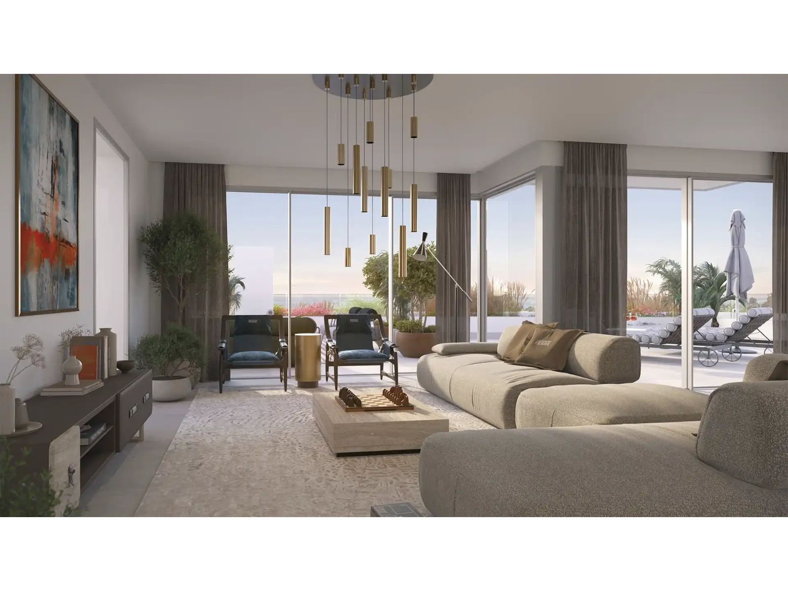 Nowoczesny salon z widokiem na balkon w The Grove.